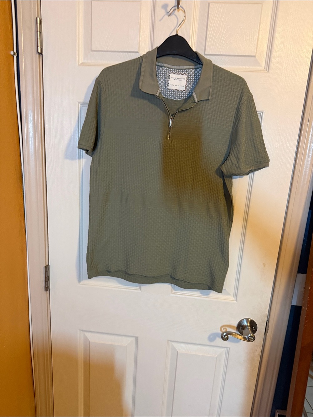 Denim & Flower Olive Green Short-Sleeve Zip Polo